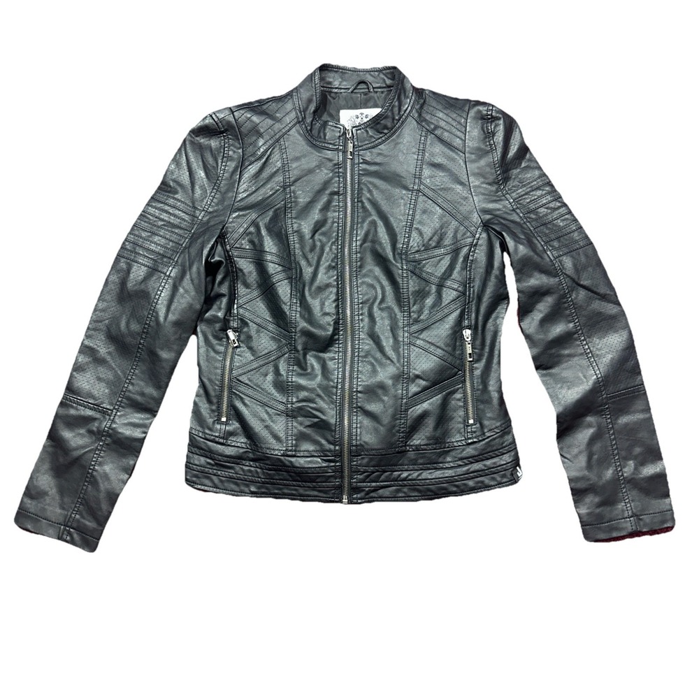 Black Moto Leather Jacket - Made By Johnny -‎ Size Medium